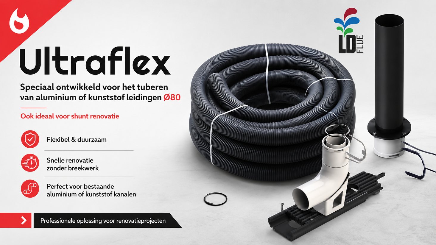 Zwarte flexibele kunststof rookgasbuis Ultraflex